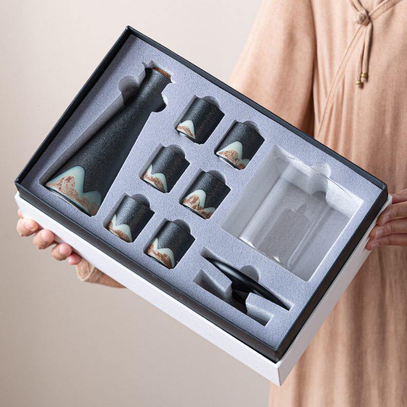 甄选远山釉画黑陶陶瓷酒具套装 清酒小酒壶温酒器黄酒白酒黑陶酒