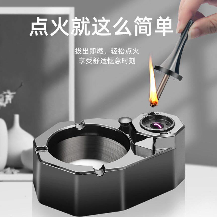 甄选新款不锈钢油电混合档万次火柴烟灰缸公室创意家用摆件