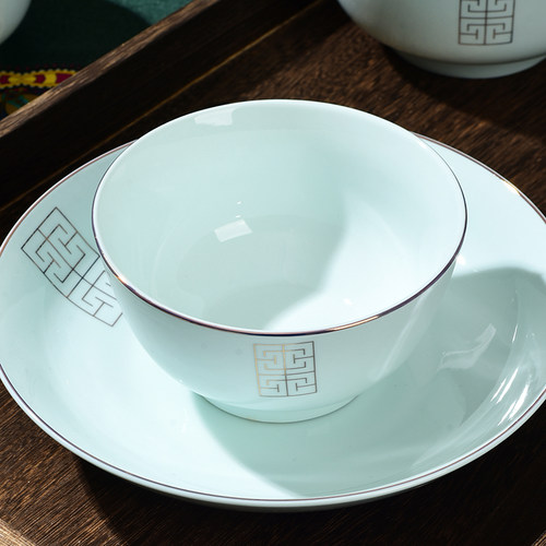 玉珑青瓷中式陶瓷餐具金边釉下彩