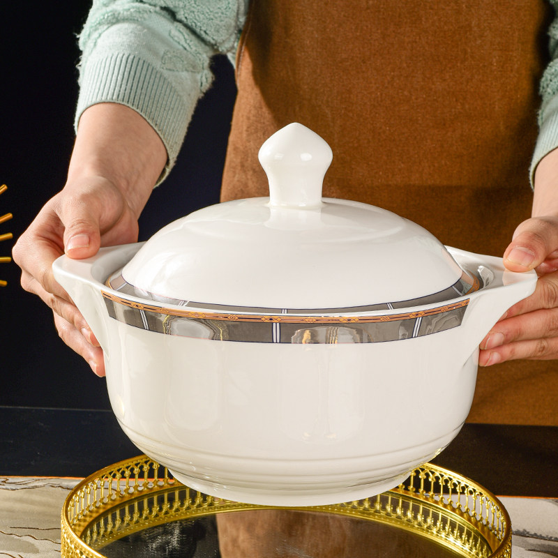 陶瓷家用汤锅带盖汤碗大容量汤古乔迁大汤碗聚会汤盆耐高温陶瓷碗