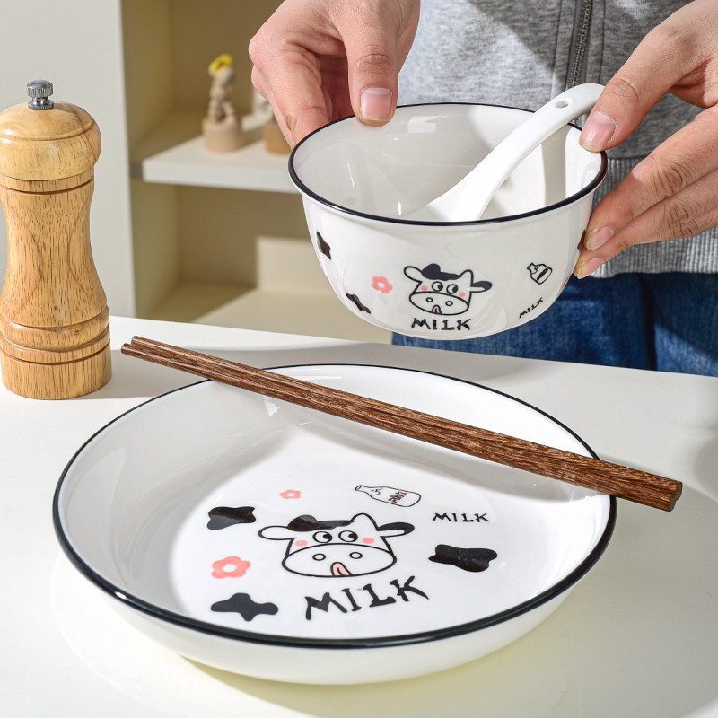 陶瓷碗家用吃饭新款饭碗菜盘子卡通碗盘套装情侣乔迁碗碟勺筷整套
