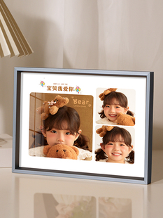 三宫格儿童照相框摆台定制洗宝宝儿童相片制作水晶相册放大全家福