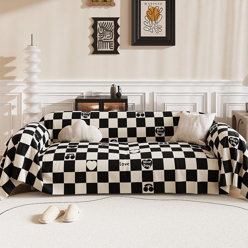 卡通沙发巾四季通用棋盘格黑白沙发盖布沙发罩全包大沙发防猫抓,居家布艺,沙发套,淘宝优惠券,粉丝福利购,淘宝优惠卷