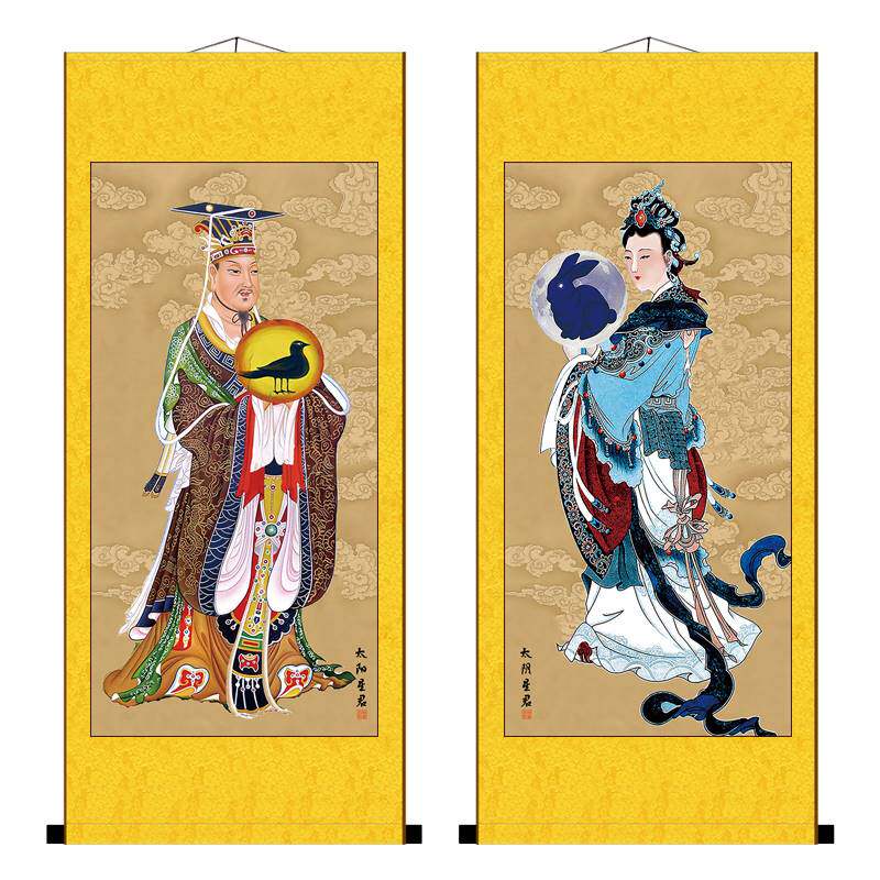 星君太阳公太阴娘娘月神 供奉神像家居饰 丝绸卷轴挂画