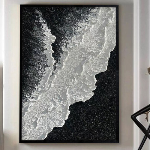 黑白轻奢立体砂岩肌理抽象装饰画