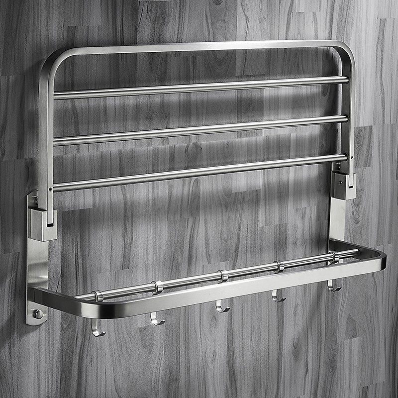 304不锈钢折叠带钩浴巾架 免打孔卫生间拉丝双层T毛巾杆浴室置物,家装主材,浴巾架/毛巾架,淘宝优惠券,粉丝福利购,淘宝优惠卷