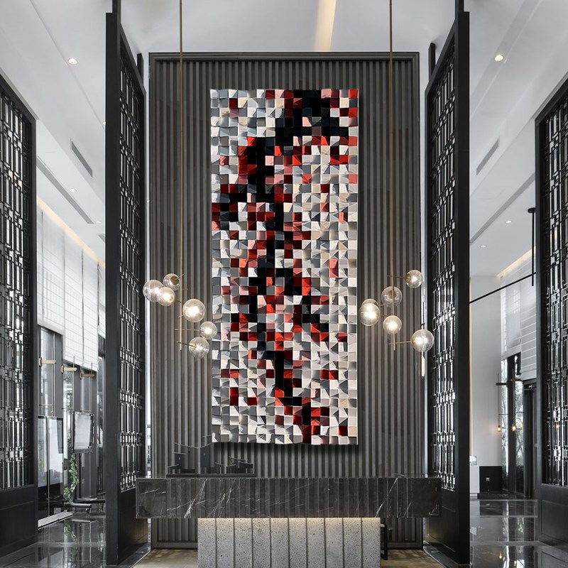 现代实木装饰画立体木雕渐变艺术装置大型酒N店大堂餐厅背景墙挂