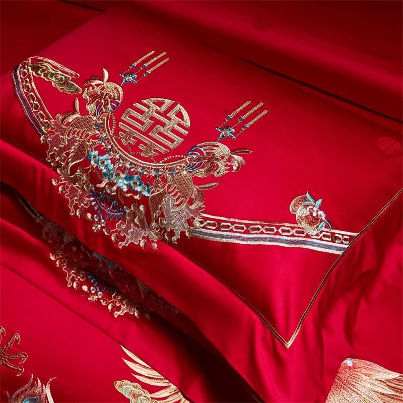 龙凤呈祥 中式i传统大红色绣花婚庆四六件套全棉刺绣床上用品,床上用品,婚庆床品套件,淘宝优惠券,粉丝福利购,淘宝优惠卷