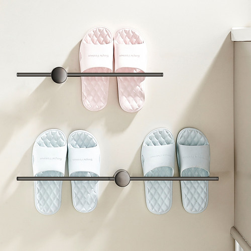 全铜浴室拖鞋架枪灰色免打孔卫生间门后置物架厕所U收纳沥水鞋架