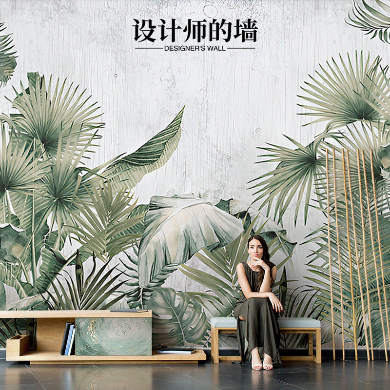 东南亚热带壁纸电视背景墙绿色植物墙布客厅N高级感背景布装饰壁