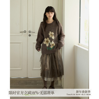aww 本期最爱·厚实绒感高密度小花毛衣日系复古宽松可爱针织衫