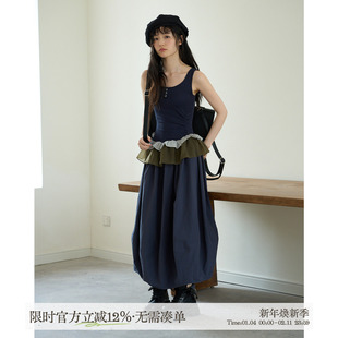 aww 立裁收腰·重工系列撞色拼接吊带气球连衣裙深色