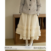 aww 日系重工多层次·A字蓬蓬半裙轻薄棉质半裙百搭纯白温柔风