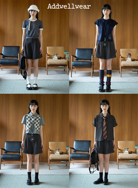 aww 12时区的红点·灰色休闲西装短裤宽松衬衫百搭裤子女