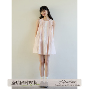 aww 蕾丝拼接塔克褶A摆无袖连衣裙粉色甜美小裙子