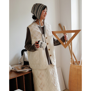 aww 本期必入·撞色拼接马甲V领格纹宽松日系马甲外套秋冬