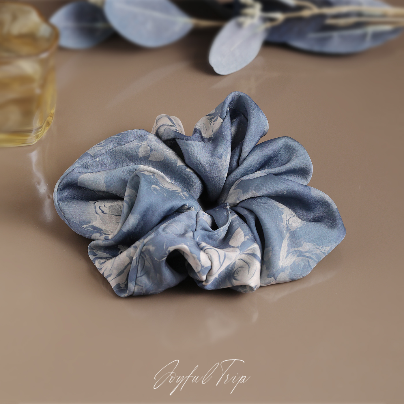 雾蓝花语_艺术感蓝色扎染发圈气质蓬松感后脑勺大肠发圈优雅发饰