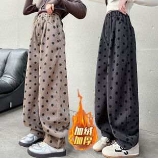 儿童休闲弯刀裤 洋气中大童宽松加厚卫裤 子秋冬2025新款 女童加绒裤