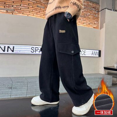 儿童新款一体绒中大童冬装直筒裤