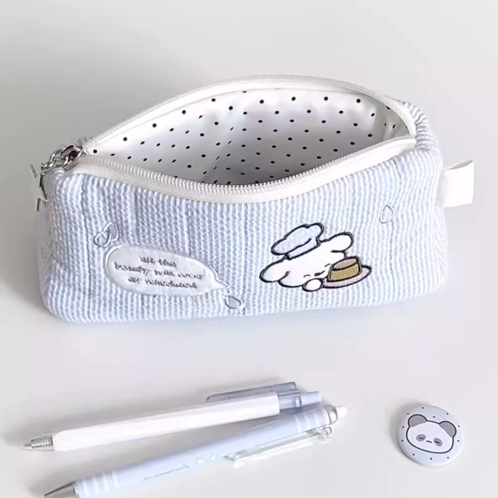 可爱小狗猫咪条纹笔袋高颜值学生文具收纳袋小众不撞款便携铅笔盒