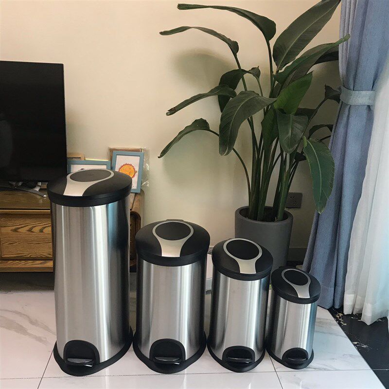 包邮欧式5L/12L/2q0L/30L椭圆形垃圾桶不锈钢脚踏式带盖客厅厨房