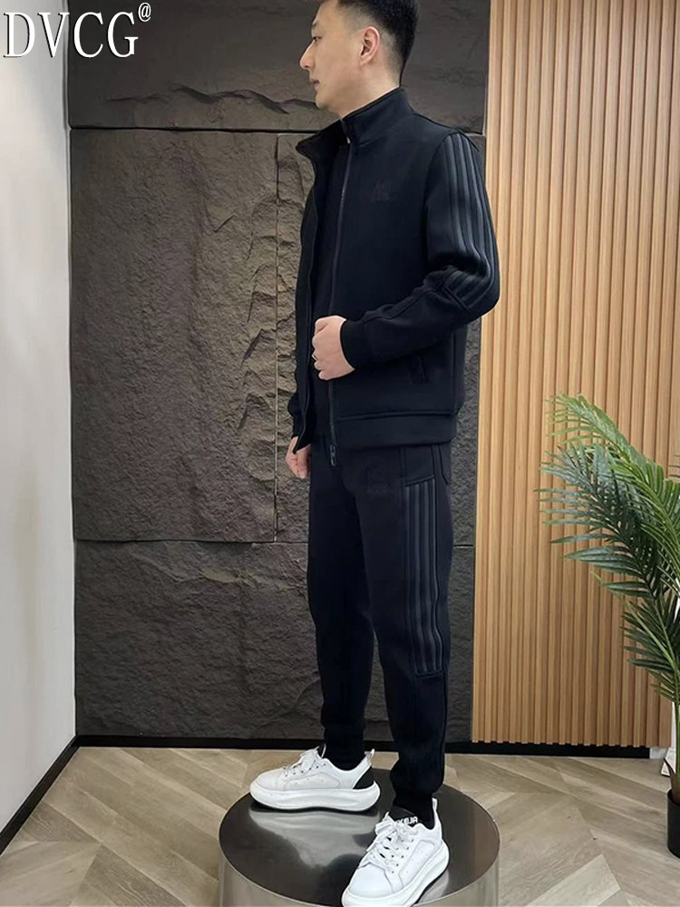 高端春秋季运动休闲套装男士开衫立领外套百搭修身卫裤两件套男款