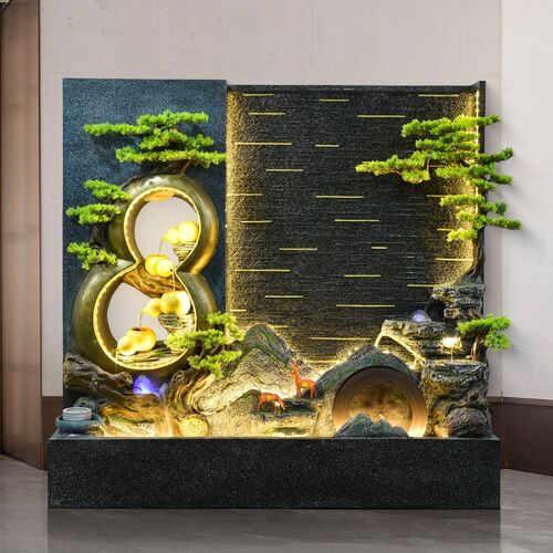水幕墙流水屏风客厅假山喷泉酒店庭院循环水景观R招财落地装饰摆