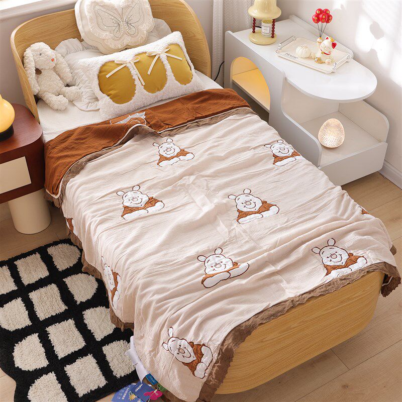 花边纱布儿f童午睡毛巾毯透气卡通全棉泡芙被宝宝夏凉空调毯子,床上用品,休闲毯/毛毯/绒毯,淘宝优惠券,粉丝福利购,淘宝优惠卷