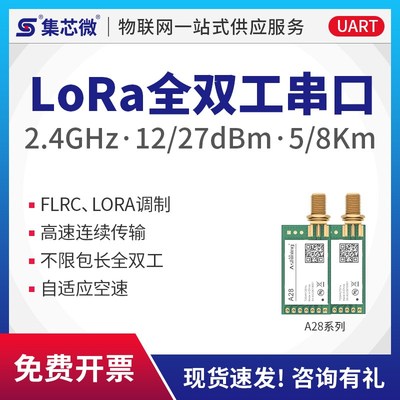 集芯微全/半双工2.4G无线串口LoRa模块高速L连传自适应空速SX1281