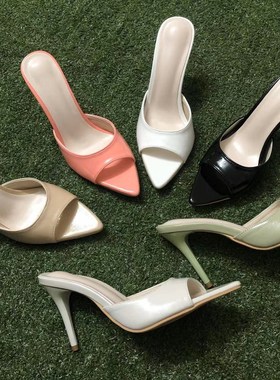 韩版新款一字拖鞋j2022夏季高跟细跟尖头鱼嘴东门舞台走秀仙女凉