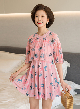 妈妈泳衣女遮肚显瘦保守连体裙式中老年泡温泉2O022新款大码游泳