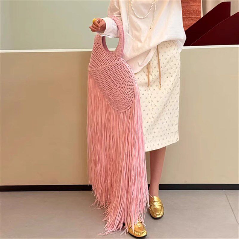 2025新款博主款流苏编织包x手提包时髦爱心桃心手拎大包包女个性