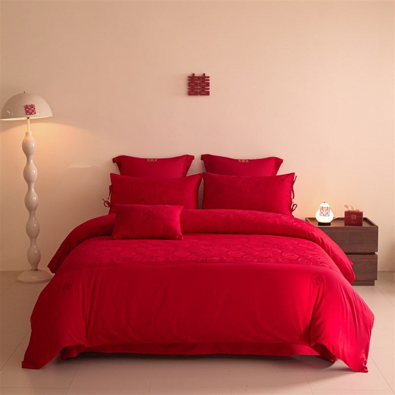 长绒棉结婚四件套婚庆大红w色被套新婚房喜庆婚嫁六件床上用品,床上用品,婚庆床品套件,淘宝优惠券,粉丝福利购,淘宝优惠卷