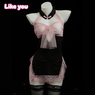 Like You****qqny内衣蕾丝拼接睡裙可爱萌妹女仆围裙纯欲超短睡裙