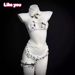 Like You奶牛制服斑点奶牛三点式内衣小胸聚拢丁字裤睡衣女性感套