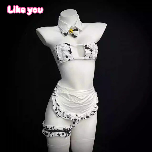 Like You奶牛制服斑点奶牛三点式内衣小胸聚拢丁字裤睡衣女性感套