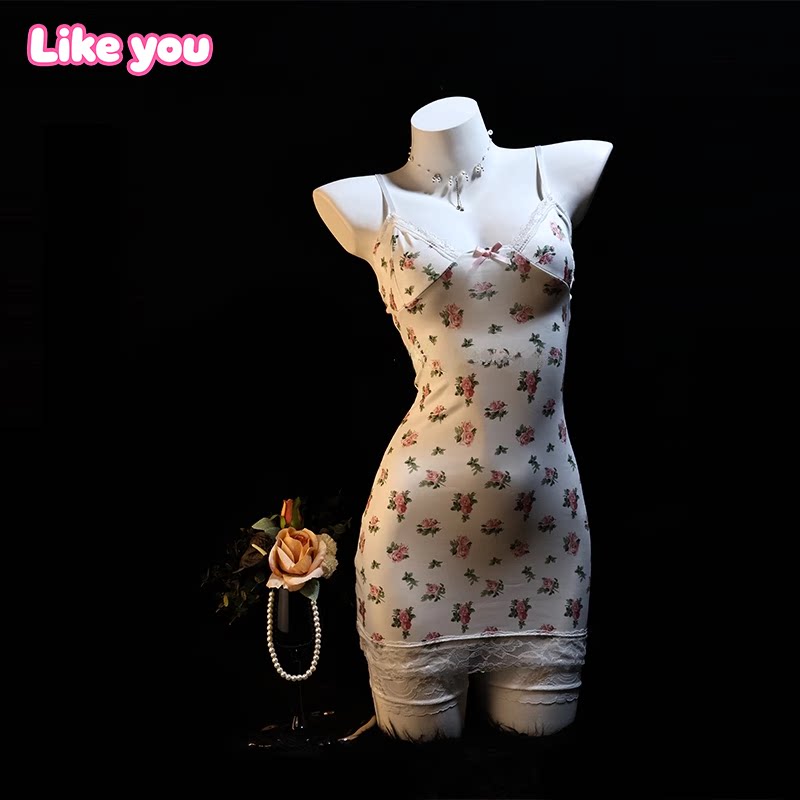 Like You睡裙带胸垫夏季女款情侣qqny新款蕾丝睡衣性感禁欲系内衣