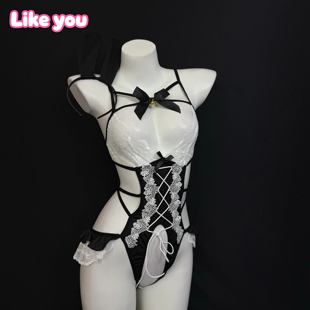 Like  You性感兔女郎cos制服蕾丝绑带镂空连体衣纯欲角色扮演qqny
