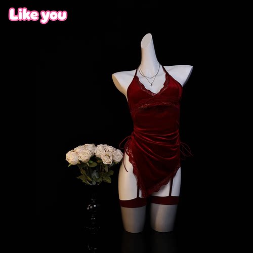 Like You性感qqny吊带聚拢纯欲小胸显大高级感红色一体杯蕾丝内衣