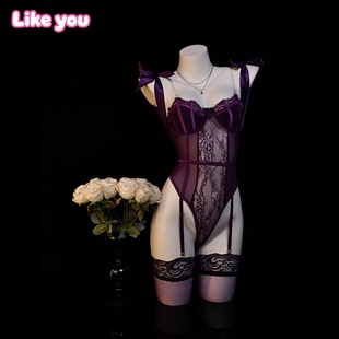 Like You紫色韵味纯欲性感私房睡衣吊带qqny镂空诱惑鱼骨胸衣收腰