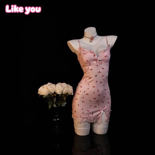Like You甜粉樱桃性感睡衣诱惑火辣小胸紧身女超短裙纯欲qqny趣味