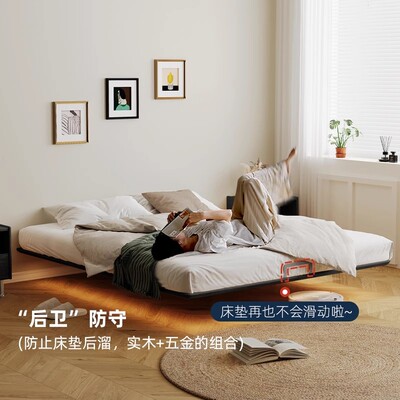 喜康来现代简约实木床架无床头悬浮床全实木榫卯结构排骨架双人床