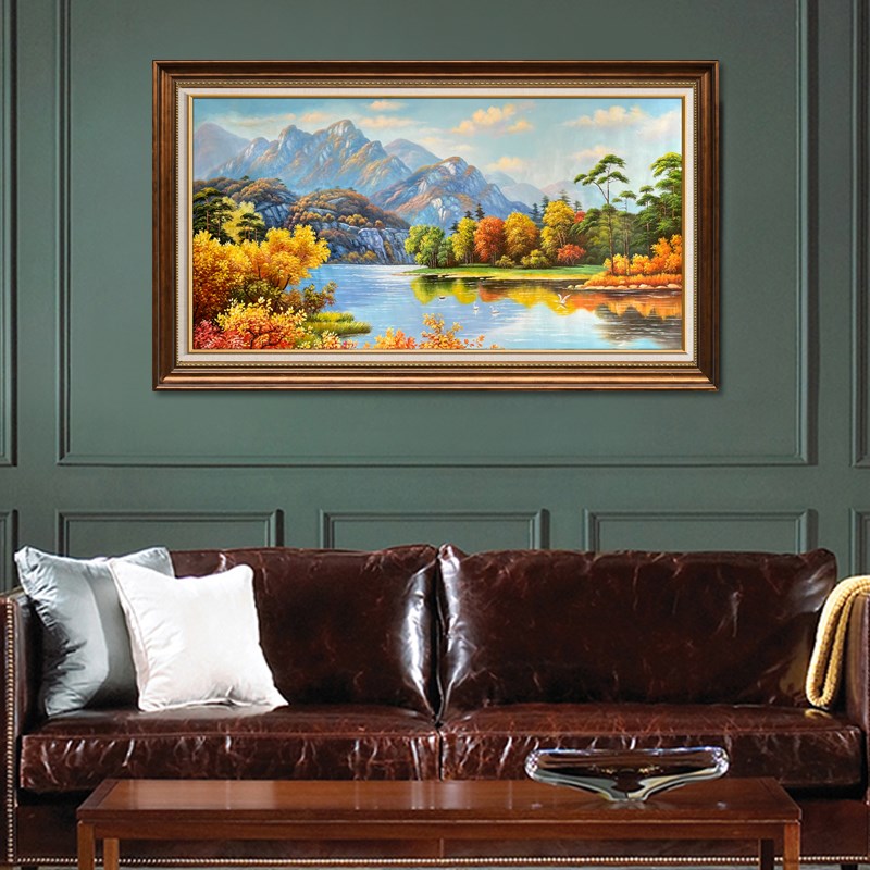 欧式客厅油画 古典风景油画 别墅大幅装饰画 手绘天鹅湖风景N264图片