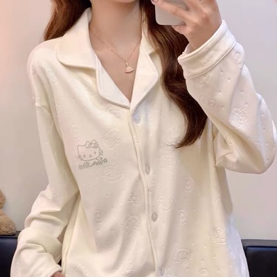 德绒带胸垫睡衣女秋冬款新款套装