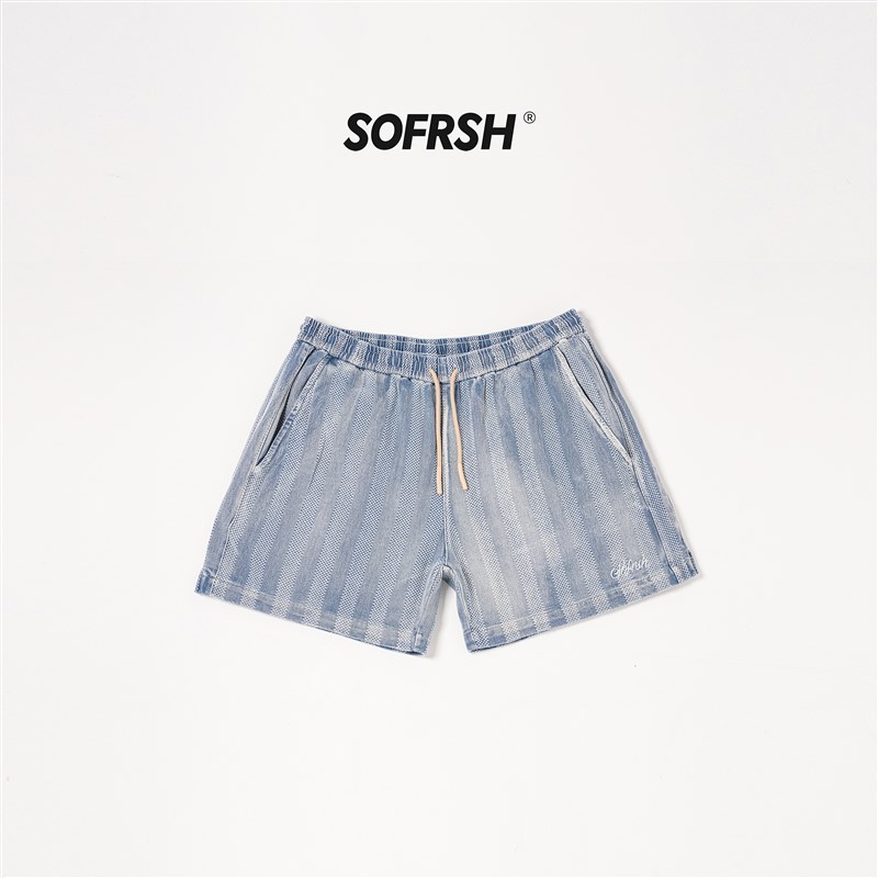 SOFRSH牛仔短裤美式复古水洗五分做旧局部手工工艺