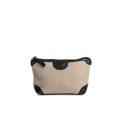 亚麻羊皮化妆包手提内胆包