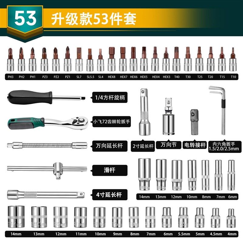套筒扳手组合套装修车内外六角螺母拆卸工M具快速棘轮扳手螺丝刀,五金/工具,通用汽修组套,淘宝优惠券,粉丝福利购,淘宝优惠卷