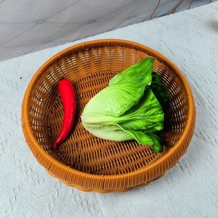 纯手工编织简约馒头筐家用客厅厨房仿藤手编圆形水果馒头收纳筐