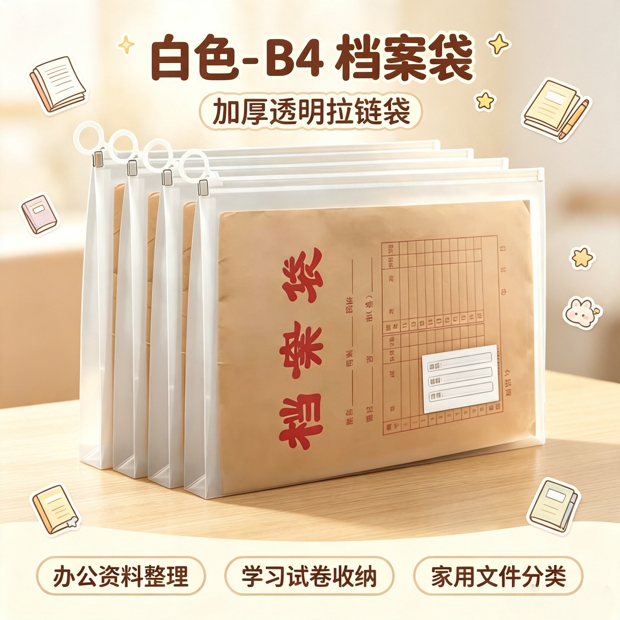B4透明加厚防水拉链资料袋