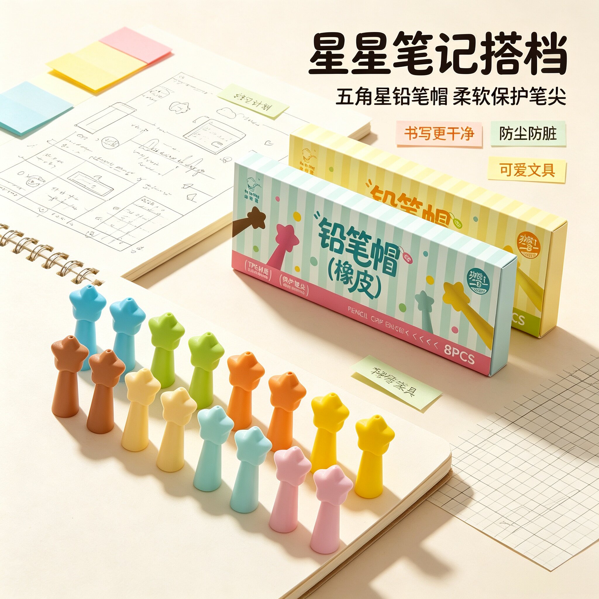 软萌五角星二合一铅笔帽橡皮